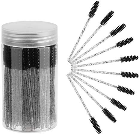 ChefBee Disposable Eyelash Brush, Mascara Sticks, Makeup Brush Applicator Set for Eyelash Extensions and Eyebrow Brush with Container (Crystal Black)