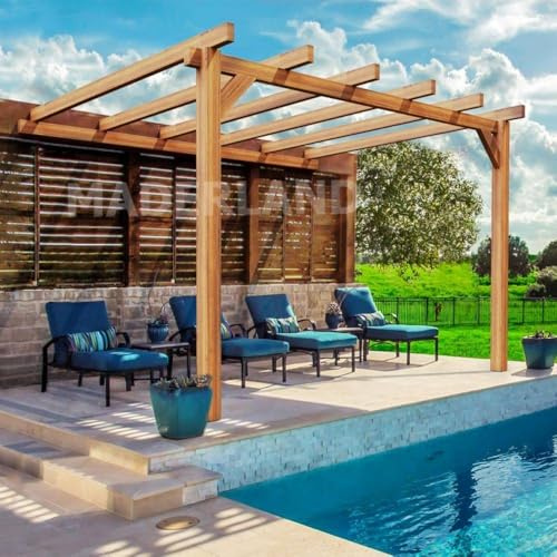 Maderland Pergola adossée Bois - Le Mans, Dimensions 300 x 300 cm, Ancrage