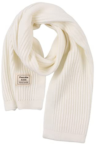 Peecabe Kids Scarf Soft Warm Knit Neck Warmer Winter Classic Scarf for Boys Girls (White)
