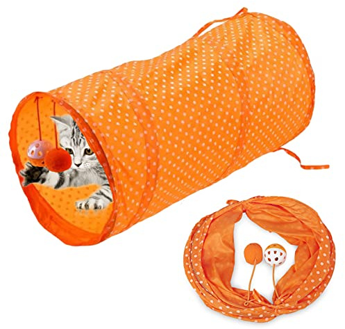 SEMINISMAR Cat Tunnel Toy, Foldable Pet Cat Tunnel, Cat Maze, Pet Play Channel, Orange Print Cat Channel, Bell And Wrinkle Ball, Pet Interaction For Kittens, Puppies, Rabbits