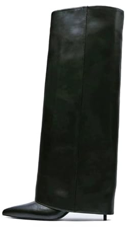 Goolita Fold Over Boots For Women, Pointed Toe Stiletto Heel Knee High Boots Fashion Comfortable Slip On Tall Boots