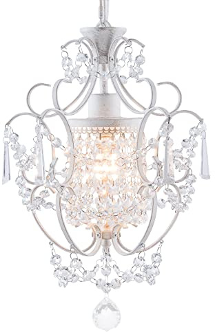 FLSFU Modern Mini Chandelier,White Retro Crystal Light Fixtures Ceiling Mount 1 Light Small Crystal Chandeliers for Bedroom Elegant Hanging Lighting for Girls Room Dining Room Closet Kitchen Island