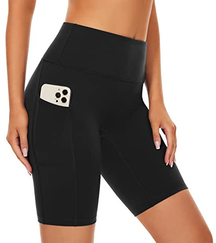 SIMIYA Radlerhose Damen, Kurze Leggings mit Handytasche Blickdichte High Waist Sporthose Damen Kurz, Sport Shorts für Gym（Schwarz,M）