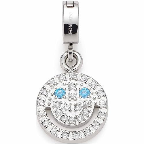 Leonardo Jewels Clip&Mix Risa Anhänger aus Edelstahl, silberfarbener Smiley Kettenanhänger mit Zirkonia-Steinen, Schmuck Geschenk für Mädchen, 023271