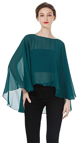 BEAUTELICATE Stola Coprispalle Elegante Chiffon Donna Scialle Mantellina Poncho Chiffon Estiva per Cerimonia Sposa Damigella Matrimonio Festa (Blu Acqua)