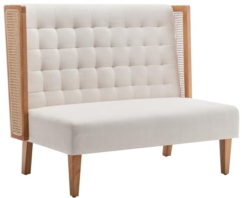 Andeworld Loveseat Settee Bench with Rattan Arms, Upholstered Modern Mini High-Back Sofa Couch,Banquette Dining Bench for Living Dining Room Bedroom Office Small Space Entryway，Beige