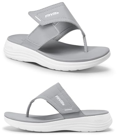 FitVille Womens Wide Fit Flip Flops Arch Support Non Slip Wedge Sandals Ladies Summer Slippers for Flat Feet Plantar Fasciitis