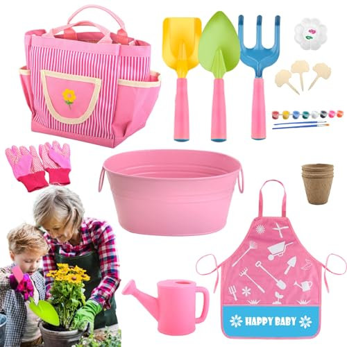 Kit de jardín para niños pequeños, Herramientas de jardinería para niños | Juego de jardinería Manual de 19 Piezas, Herramientas de Cultivo - Juego de jardinería con Pala de Juguete portátil