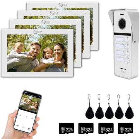 ANJIELO SMART 1080P Video Door Phone Intercom System(Wired Doorbell), 4-Family Doorbell, 7-inch Touchscreen Display, Unlocking Support, Two-Way Intercom (White)