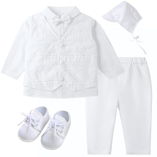 Booulfi Newborn baby Boys Suit Christening Outfit For Boys Wedding Suits with Shirt Pants Vest Shoes Hat Baby Boy Clothes 0-3 Months