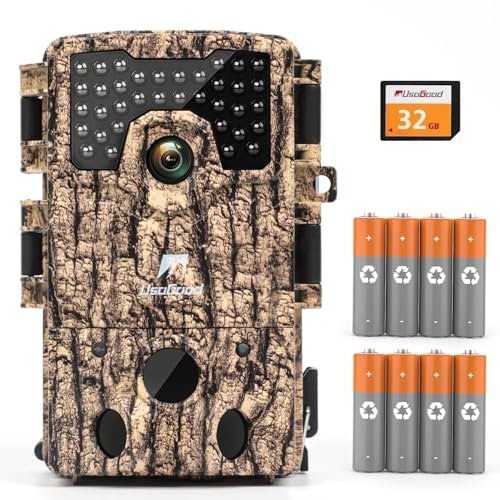 usogood Wildlife Camera,4k Trail Camera with Night Vision Waterproof Wildlife, 850nm IR Leds Night Vision Camera IP66 Waterproof Includes 8*AA Batteries and 32GB Memory Card