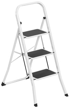 HENGMEI Stegstege, hopfällbar stege, 3 steg, hopfällbar stege, stegpall ståstege, trappstege, hushållsstege med halkfri pedal, multifunktionell stege, 150 kg lastbar