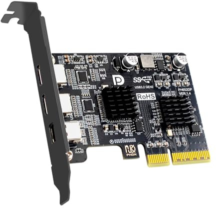 Xiwai PCI Expree x4 & Mini Displayport 1.4 Input to Dual Type-C USB 3.1 USB-C & 4K 60hz Output Desktop Graphics Expansion Card Adapter ASM3142