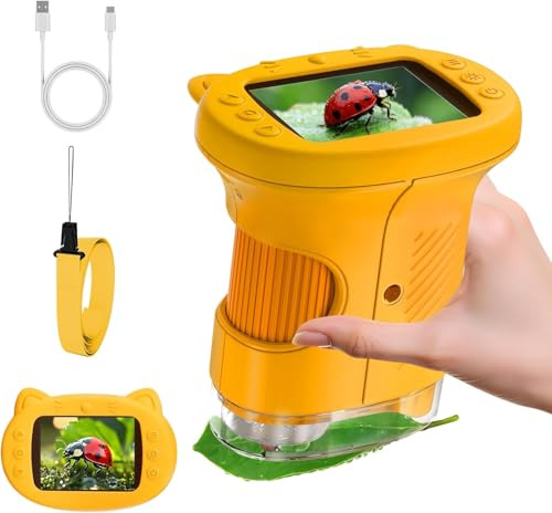 Microscopio digital para niños, 1000 x 4 K, microscopio portátil de bolsillo con pantalla IPS de 2.0 pulgadas y 8 LED, recargable por USB, microscopio digital para jardín, bosque y experiencias