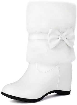 Generisch Bottines de neige pour femme - En peluche - Hauteur intérieure - Bottes courtes avec talon compensé - En cuir synthétique - Élégantes - Pour fête de Noël