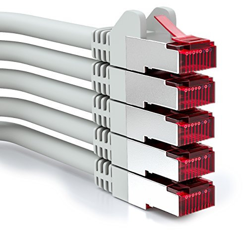 deleyCON 5x 1m Câble Patch CAT6 PIMF S/FTP un Blindage CAT-6 RJ45 Câble Réseau Câble Ethernet LAN DSL Routeur Modem Point D'Accès Patch Panels - Gris