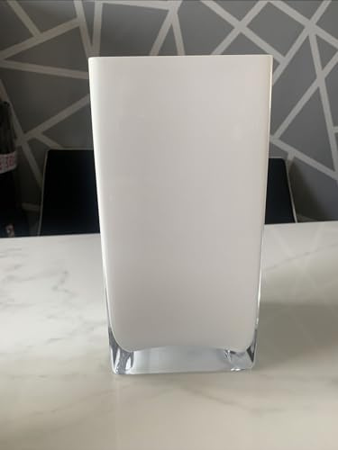 Handmade heavy thick white glass square vase 20 cm flower candle holder cube tea light
