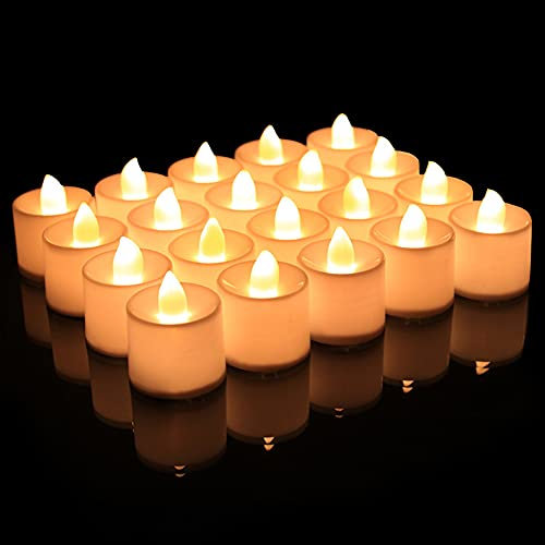 ZoneYan Candele LED a Fiamma Oscillante, 24 Pezzi, Senza Fiamma, Tealight a Batteria, Tremolanti per Festa di Nozze e Natale