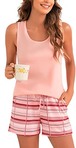 Bresdk Women's Pyjamas Sets Sleeveless Cotton Tank Top with Shorts Cami Sets SleepwearShort Sleeves PJ Sets Summer Nightwear