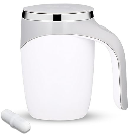 KIPIDA Selbstrührender Becher, 380ML Selbstrührende Tasse Edelstahl Elektrische Self Stirring Mug Automatische Magnetische Rührbecher Kaffeetasse Magnetrührer für Kaffee, Milch, Heiße Schokolade, Tee