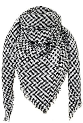 FIFTHAVE Schal Damen Scarf Winterschal Weich Deckenschal Tuch Spleißen Karo Schal Herbst Strickschal Women Warmer Poncho Halstücher Schwarz 02