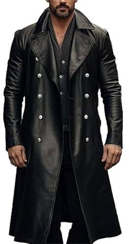 Trench-Coat en Cuir pour Hommes Trench-Coat Long en Cuir pour Hommes Manteau Gothique en Cuir Longue Veste Pleine Longueur