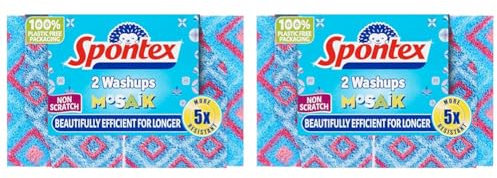 Spontex Washups Mosaik Non Scratch Sponge Scourer, Pack of 4
