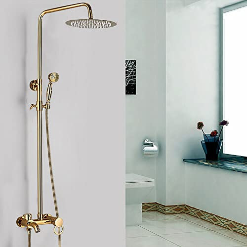 Colonna Doccia, Colonna Doccia Acciaio Inox con Soffione, Doccetta e rubinetteria, Altezza Regolabile 80-120cm, Set Doccia Completo oro