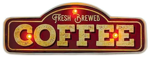 FOREVER Light Metallschild RETRO LED Fresh Brewed Coffee Schild groß 38,5x13,5cm Leuchtschild für Zimmer, Restaurant, Bar, Nachtlicht, offene Räume am Eingang