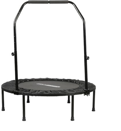 HolaHatha Foldable Mini Trampoline Fitness Rebounder for Home Gym Workouts – with 5-Level Adjustable Handle, Heavy-Duty Steel Frame, Portable Design, and Supports up to 440 Pounds