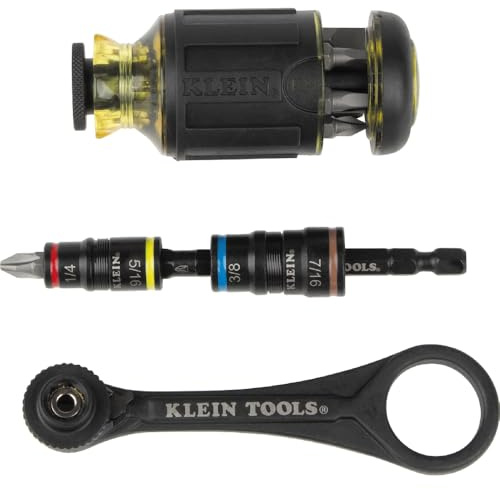 Klein Tools 85515HD 3-Piece Tool Set, Mini-Ratchet, 12-in-1 Impact Stubby Multi-Bit Driver and 5-in-1 SAE Impact Socket Set, Tools for Tight Spaces