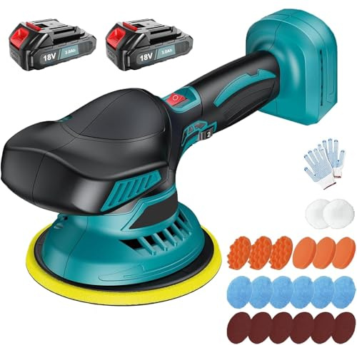 Cordless Car Buffer Polisher with 2PCS 3.0Ah Batteries, 6 Inch Portable Car Polishing Kit with 6 Variable Speed, 6800RPM Car Buffer Polisher Machine for Car Detailing/Polishing/Waxing