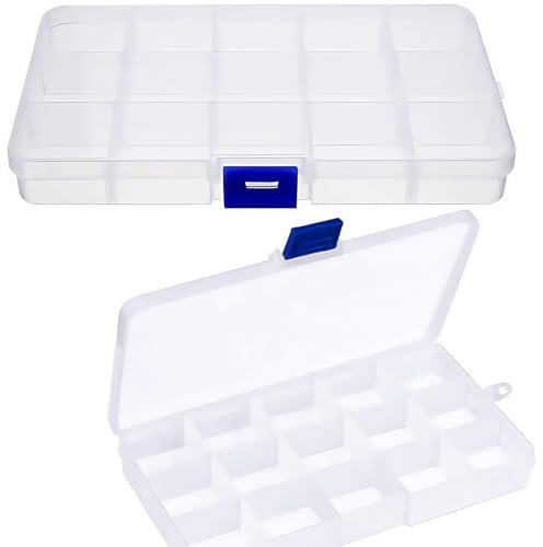 2PCS Organiser Box, Small Craft Storage Boxes with Compartments, Clear Plastic storage Earring Storage Containers Jewellery box Screw Box with Adjustable Dividers for Small Items Tools Travel