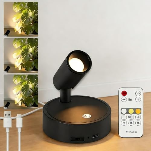 Kambo LED Aplique Lámpara Inalámbricas de Pared Recargable 4000mAh 1 Pieza | Foco Táctil y Control Remoto con Temporizador, Pequeños Foco Luz para Planta, Obras de Arte, Habitación, Estar,