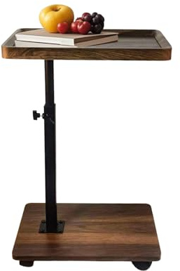 Aegistus C Table End Table Adjustable Height, 360°Swivel TV Tray Table for Small Spaces with 4 Casters(Walnut Brown)