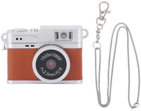 Fockety Mini KeyChain Camera, 1080p 2MP Digitalkamera med 0,96 in Färgskärm, 4 Filter, LED -flash & 32 GB Minneskort, Bärbara Retro Snap -videokameror för Inspelning (Brun)