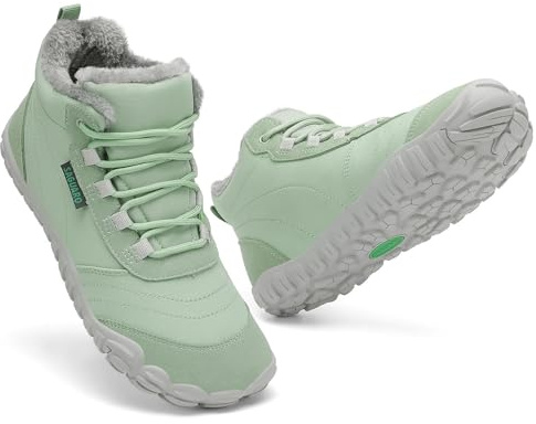 SAGUARO Femme Hiver Chaussure Chaude Barefoot Bottes de Neige Fourrées Bottine Hiver Imperméable Chaussures Minimaliste, pour Usage Quotidien en Ville, Randonnée, Apres Ski Vert, Gr.38