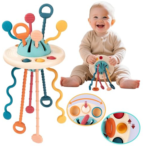 woollywink Giocattolo per Bambini di 1 Anno, Giocattolo Sensoriale Montessori per Passeggini per Bambini dai 12 ai 18 Mesi+, Giochi Educativo a Forma di UFO da Tirare