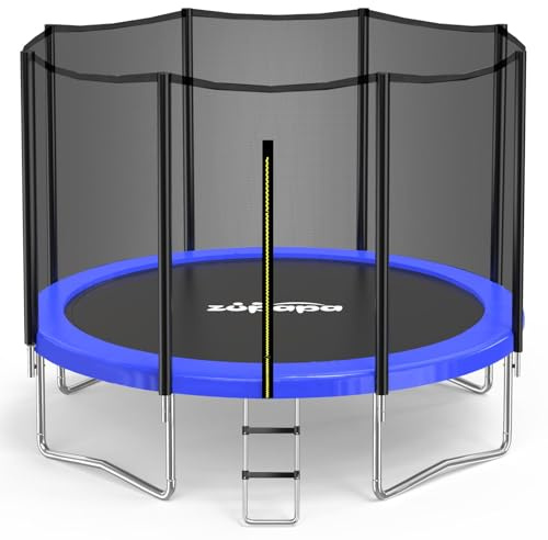 Zupapa 12ft (366cm of Diameter) Heavy Duty Trampoline with Enclosure Net & Non-Slip Ladder for Kids & Adults, Family Outdoor Backyard Fun