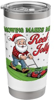Mowing Makes Me Reel Jolly Funny Christmas Santa Lawn Mower Stainless Steel Insulated Tumbler