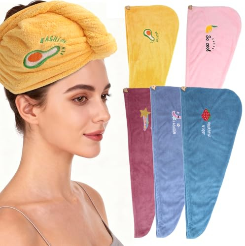 5 asciugamani in microfibra per capelli, 25 x 65 cm, turbante per capelli, asciugamano monostrato con bottone, tessuto non tessuto corallo, asciugamano per capelli, asciugamano per capelli