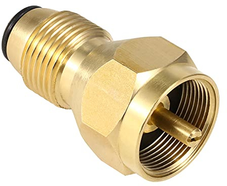 aqxreight Adaptador Pol de Seguridad Adaptador de Recarga de Propano Válvula Reguladora de Latón Macizo Rellenador de Tanque de GLP Acoplador de Llenado de Recipiente para Cilindros Pequeños de 1