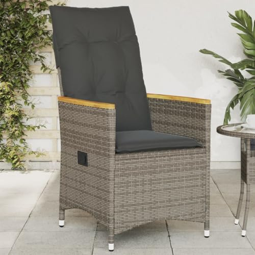 Yunovire Fauteuil de jardin réglable avec coussin gris - Chaise d'extérieur en polyrotin - Mobilier de jardin moderne pour balcon et terrasse - Fauteuil relaxant confortable avec housses de coussin