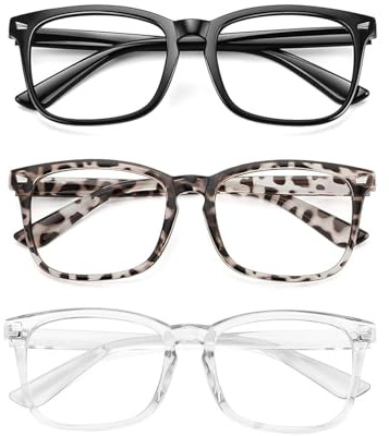 Blue Light Glasses Women Clear Fashion Fake Eyeglasses – 3 Pack Non Prescription Computer Screen Gaming TV – Blue Light Blocking Glasses Anti Eyestrain UV Protection – Lightweight Square Round Frame