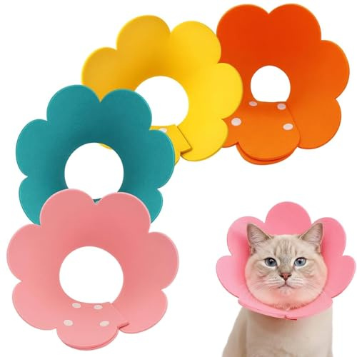 Collare di protezione per gatti, 4 pezzi, 22-28 cm, regolabile, collare per gatti, morbido e traspirante, anti-morso per la guarigione delle ferite, collare per gatti per cani di piccola taglia
