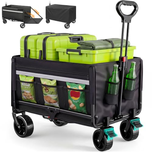 Hopfällbar rullvagn 120 l+, upp till 150 kg med baklucka, regnskydd, bromsar