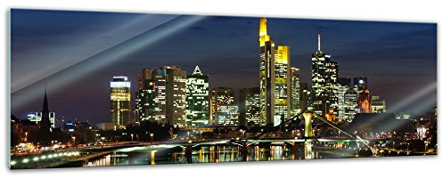 Bilderdepot24 Glasbild - Frankfurt Skyline bei Nacht - Deutschland - 120x40 cm - Deko Glas - Wandbild aus Glas - Bild auf Glas - moderne Bilderdepot24 Glasbilder - Glasfoto - Echtglas