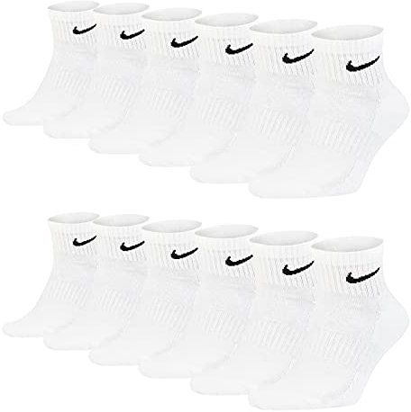 Nike Socken Damen Herren Weiß Schwarz Kurz Sportsocken Größe 34 36 38 40 42 44 46 48 50 Sparset SX7677, Sockengröße:42-46, Sockenfarbe:6 Paar weiss