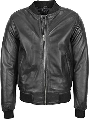 Mens Real Leather Bomber Jacket MA-1 Varsity Style Ryan (UK, Alpha, L, Regular, Regular, Black)