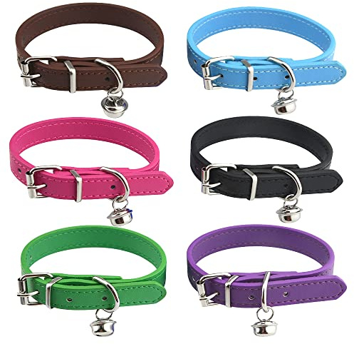 BGTXINGI Lot de 6 colliers en cuir avec clochette réglables de 20 à 28 cm pour chat et chiot, chaton, chat
